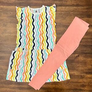 Tea Collection Colorful Wavy Pattern Dress with matching Leggings Size 7 EUC